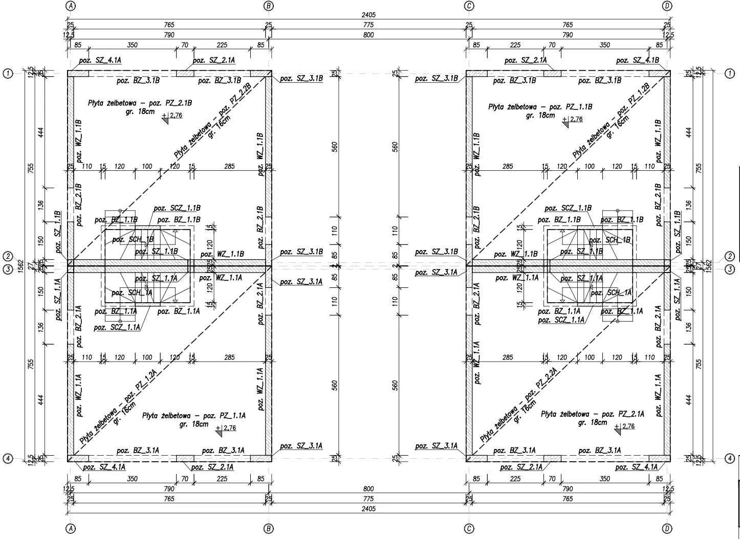 Plan konstrukcyjny — strop nad piętrem 1