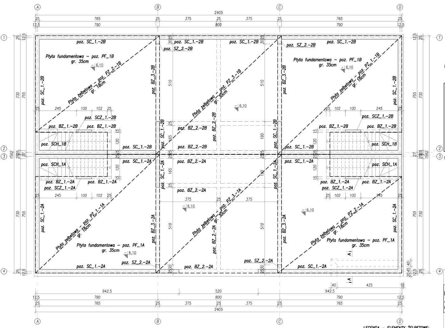 Plan konstrukcyjny — płyta fundamentowa